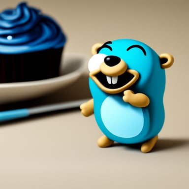 A go blue gopher feeling mischievous, planning a playful prank with a twinkle in its eye.