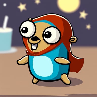 A go blue gopher feeling mischievous, planning a playful prank with a twinkle in its eye.