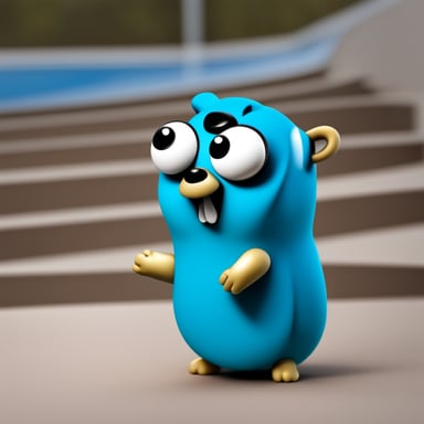 A go blue gopher feeling mischievous, planning a playful prank with a twinkle in its eye.