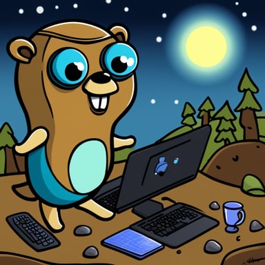 Go Blue Gopher thwarts the evil brown gopher hacker in the night.