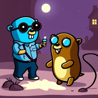 Go Blue Gopher thwarts the evil brown gopher hacker in the night.