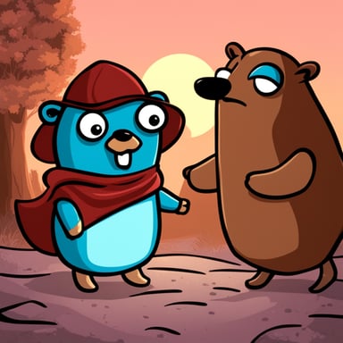 Go Blue Gopher thwarts the evil brown gopher hacker in the night.