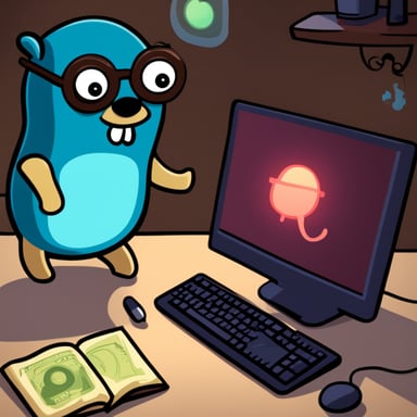 Go Blue Gopher thwarts the evil brown gopher hacker in the night.
