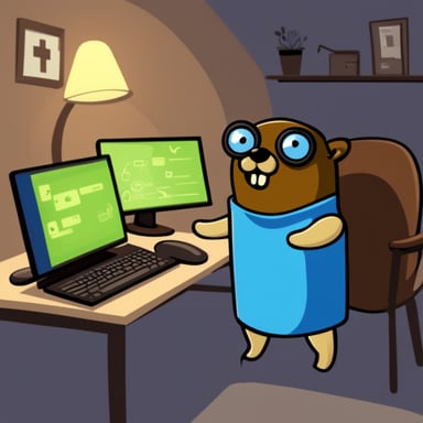 Go Blue Gopher thwarts the evil brown gopher hacker in the night.