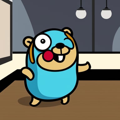 Go Blue Gopher is happily training in a dojo.