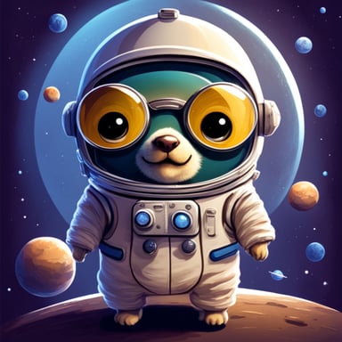 A go blue gopher with eyeglasses and an astronaut suit is ready for space adventures.