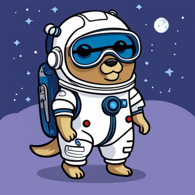 A go blue gopher with eyeglasses and an astronaut suit is ready for space adventures.