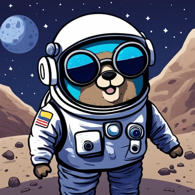 A go blue gopher with eyeglasses and an astronaut suit is ready for space adventures.