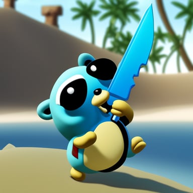 A go blue gopher wields the kingdom key weapon from the Kingdom Hearts game series.