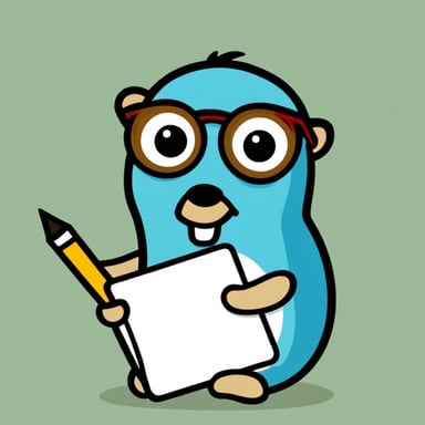 A logo with a cartoon Go Blue Gopher holding a notepad and a pencil.