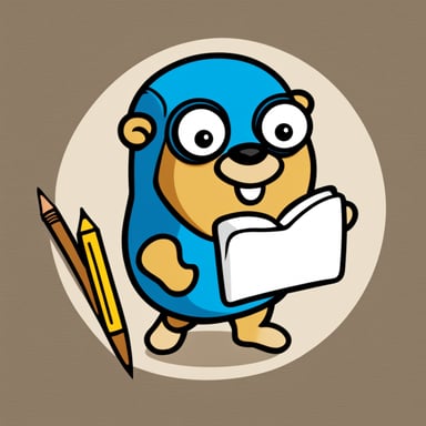 A logo with a cartoon Go Blue Gopher holding a notepad and a pencil.