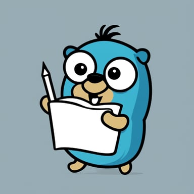 A logo with a cartoon Go Blue Gopher holding a notepad and a pencil.