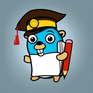 A logo with a cartoon Go Blue Gopher holding a notepad and a pencil.