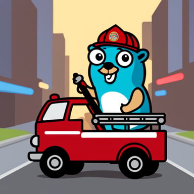 Go Blue Gopher in a fire truck