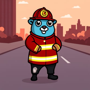 Go Blue Gopher in a firefighter's uniform