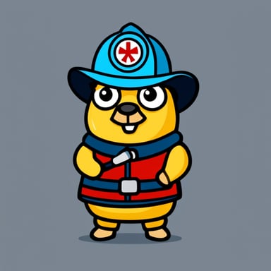 Go Blue Gopher in a firefighter's uniform