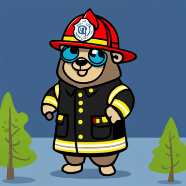 Go Blue Gopher in a firefighter's uniform