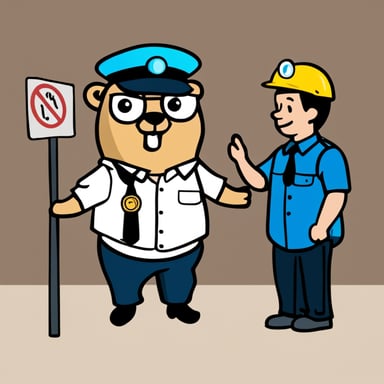 Go Blue Gopher controlling a people queue while wearing a traffic guard costume.