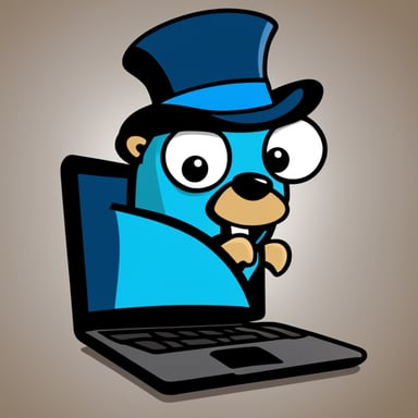 A Go Blue Gopher is in control of a computer resources queue, strategically positioned between those who have already passed by him and those about to do so.