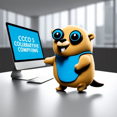 Go Blue Gopher on a white background, with text featuring cocos-ai collaborative confidential computing theme.