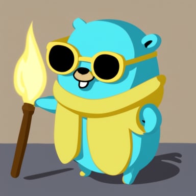 Go Blue Gopher with long yellow hair, glasses, and a magic wand in hand.