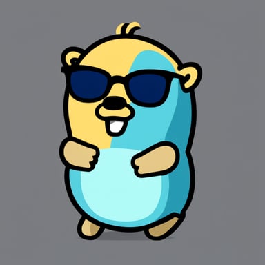 Go blue gopher, with long yellow hair and a git sign in its hand, wears glasses on its nose. There's no background to keep it simple.