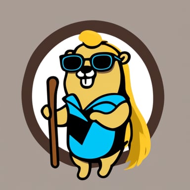 Go blue gopher, with long yellow hair and a git sign in its hand, wears glasses on its nose. There's no background to keep it simple.