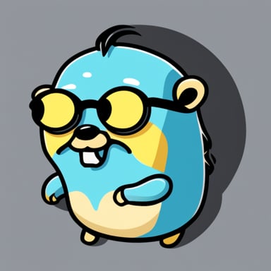 Go blue gopher, with long yellow hair and a git sign in its hand, wears glasses on its nose. There's no background to keep it simple.