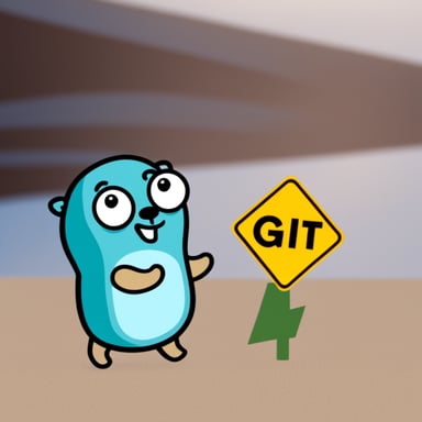 Go blue gopher with git sign in hand.