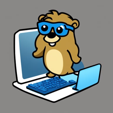 Simple image with Go Blue Gopher, sporting long hair, standing on a computer keyboard with a transparent background.