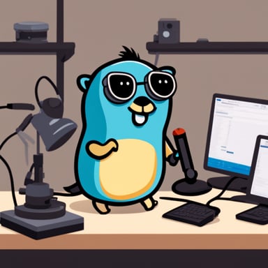 Go Blue Gopher testing code in a lab.