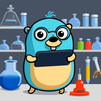Go Blue Gopher testing code in a lab.