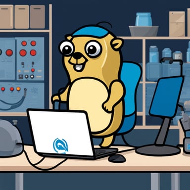 Go Blue Gopher testing code in a lab.