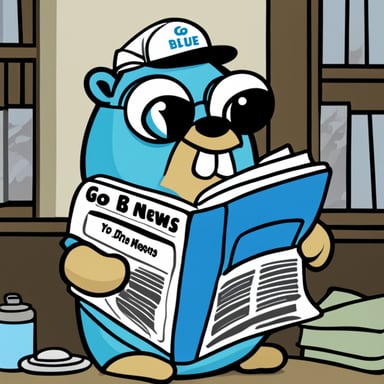 Go Blue Gopher reading a newspaper with 'Go News' headline.