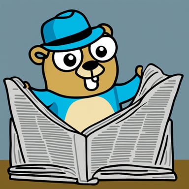 Go Blue Gopher reading a newspaper with 'Go News' headline.