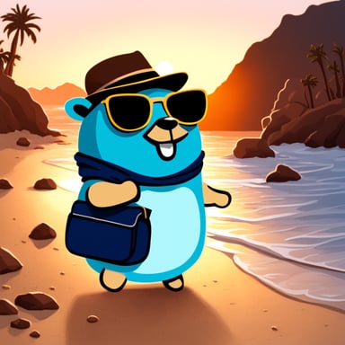 Happy Go Blue Gopher on holiday.