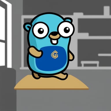 Go Blue Gopher with gRPC logo.