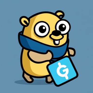 Go Blue Gopher with gRPC logo.