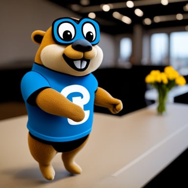 Happy Go Blue Gopher wearing a KPN t-shirt
