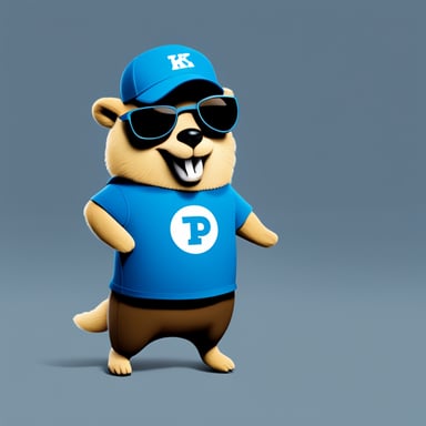 Happy Go Blue Gopher wearing a KPN t-shirt