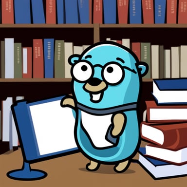 Go blue gopher as happy blue librarian gopher