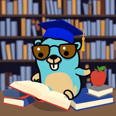 Go blue gopher as happy blue librarian gopher