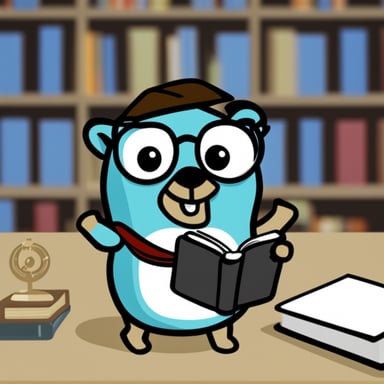 Go blue gopher as happy blue librarian gopher