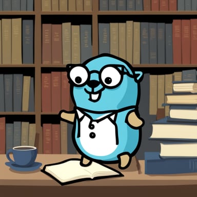 Go blue gopher as happy blue librarian gopher