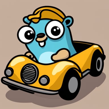 Happy Go Blue Gopher in a car.