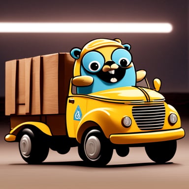Happy Go Blue Gopher in a truck.