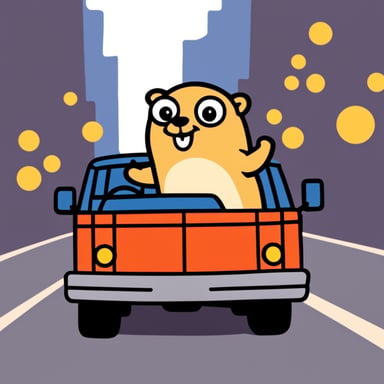 Happy Go Blue Gopher in a truck.