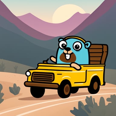 Happy Go Blue Gopher in a truck.