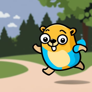 Happy Go Blue Gopher running