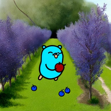 Go Blue Gopher gathering plums.